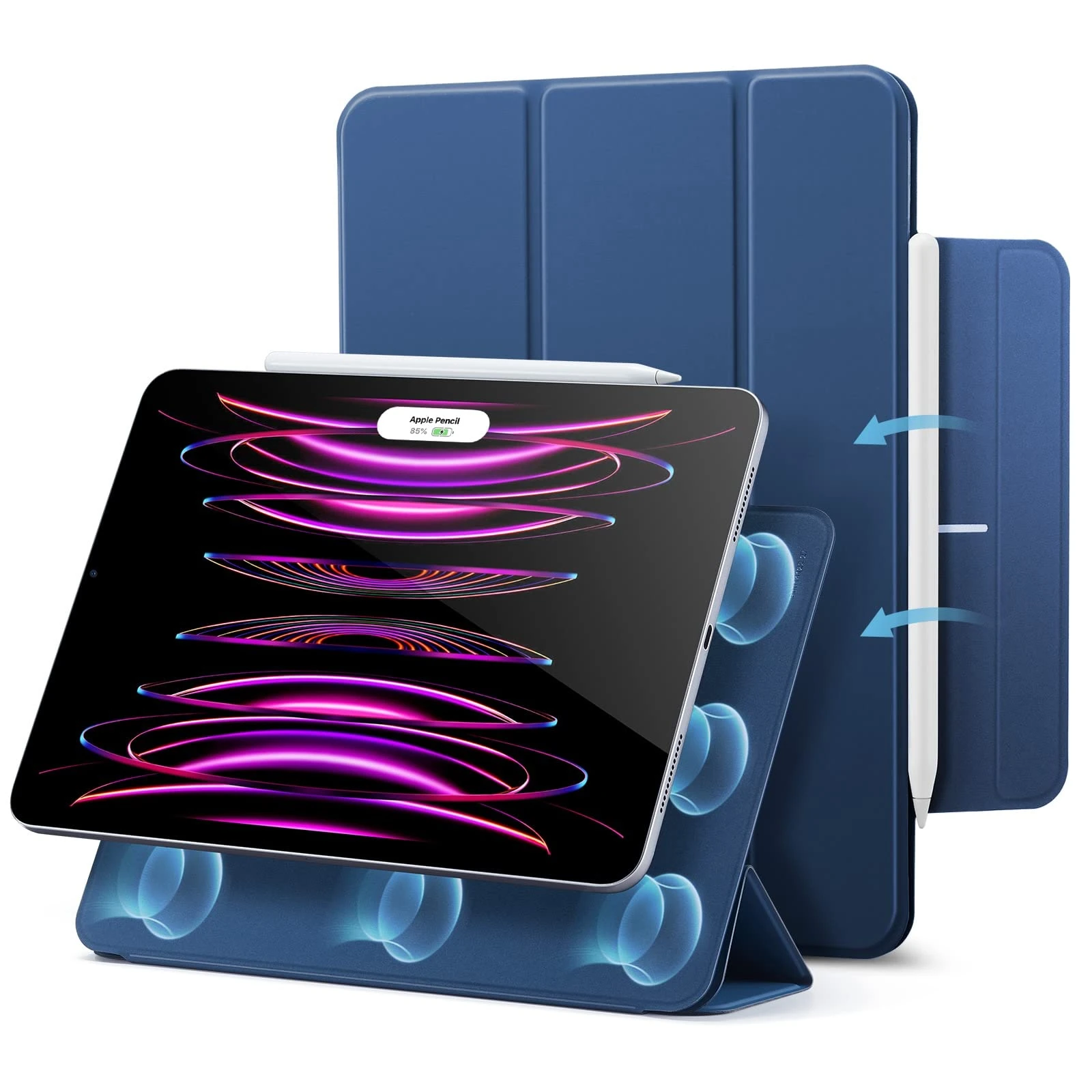 ESR for iPad Pro 12.9 Case (2022/2021/2020, 6th/5th/4th Gen), iPad Air 13 inch Case 2025/2024, Convenient Magnetic Attachment, 2-Way Stand, Full Pencil 2 Support, Rebound Magnetic Cover, Navy Blue
