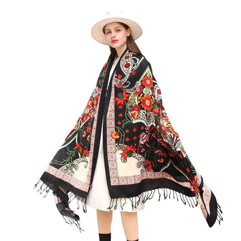DANA XU 100% Pure Wool Large Size Scarf Pashminas Shawls And Wraps For Women, 58 Black&red, Large