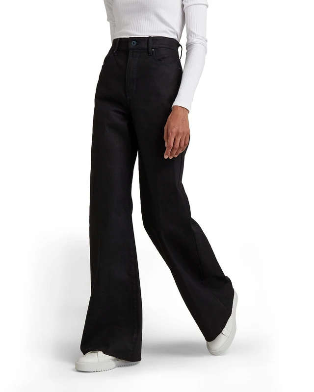 G-STAR RAW Women's Deck Ultra High Wide Leg Jeans, Black (pitch black D19058-6578-A810), 32W / 30L