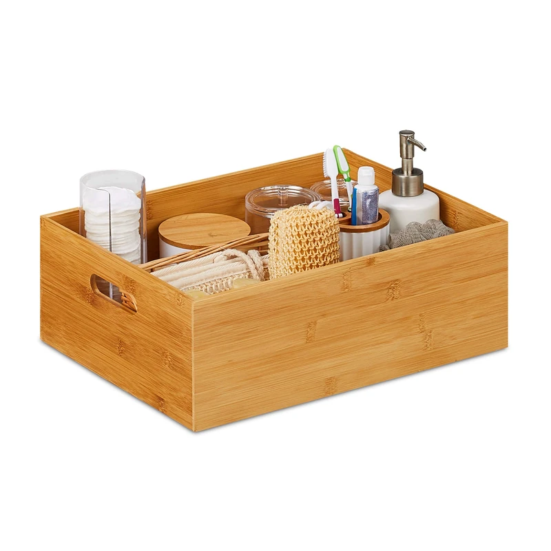 Relaxdays, Storage Box, Side Handles, For Moving and Transportation, 3 Sizes, Bamboo, Natural