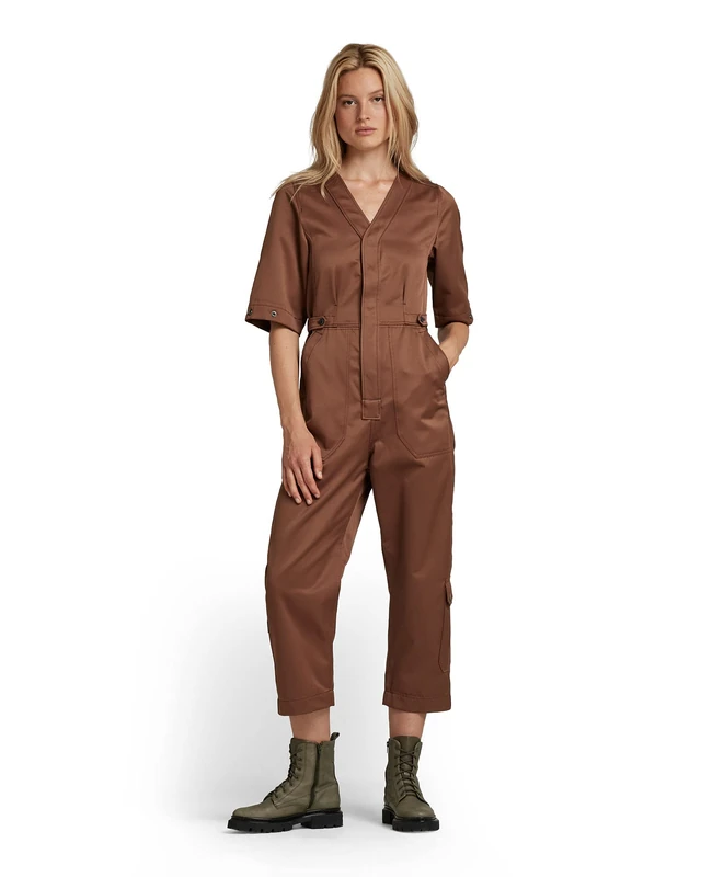 G-Star Women's V-Neck Jumpsuit Short Sleeve, Brown (medium clay D20063-C657-C627), XS