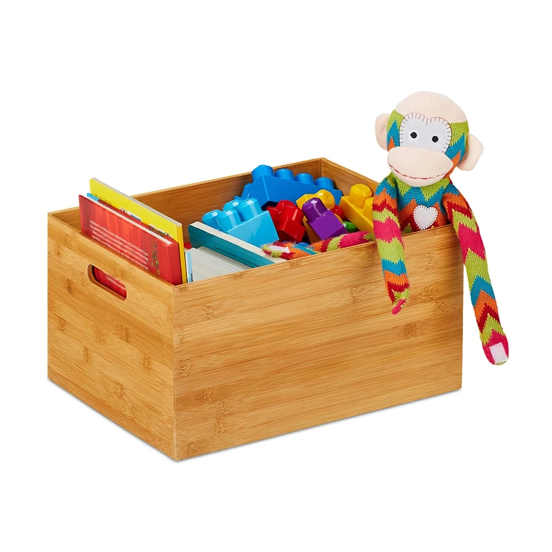 Relaxdays, Storage Box, Side Handles, For Moving and Transportation, 3 Sizes, Bamboo, Natural, large - Image 1