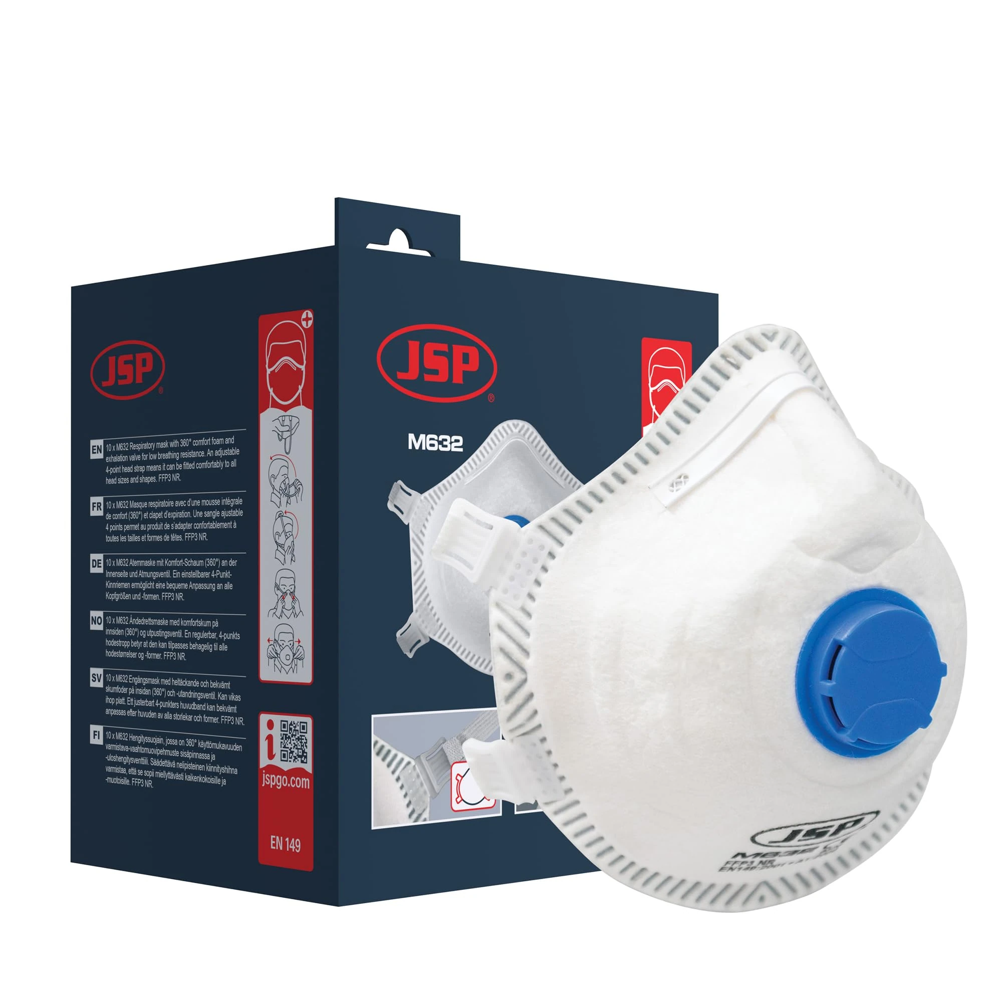 JSP M632 FFP3moulded Disposable Dustmask (Box of 10) One Size suitable for Construction, DIY, Industrial, Sanding, dust protection 99 Percent particle filtration Conforms and Complies to EN 149