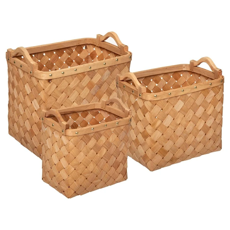 Atmosphera - Set of 3 Rectangular Storage Baskets in Light Wood