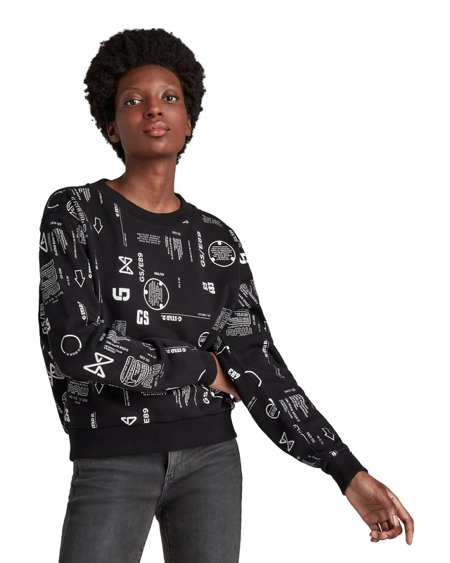 G-Star Women's Cropped Loose Sweater Allover, Multicolour (dk black small type face D20500-C365-C709), L