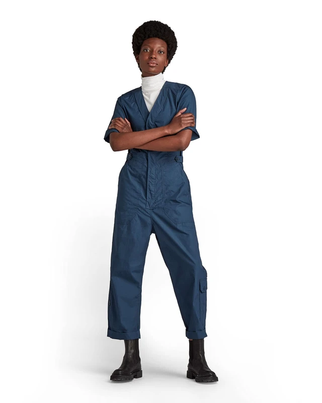 G-Star Women's V-Neck Jumpsuit Short Sleeve, Blue (luna blue D20063-A790-C630), XXS