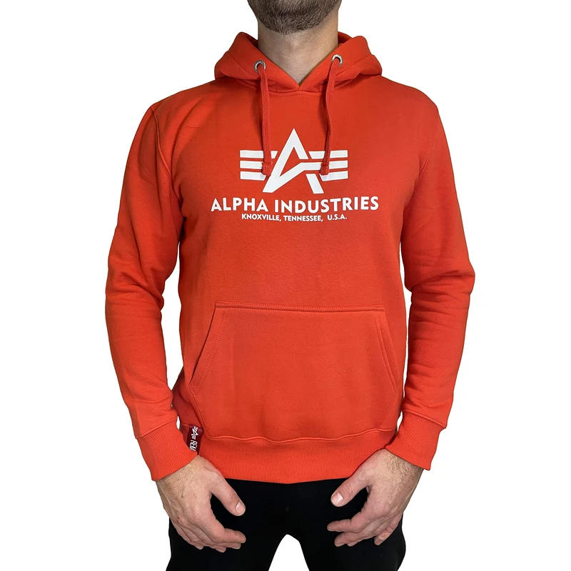 Alpha Industries Men's Basic Hoody Hooded Sweatshirt, Atomic Red, XS