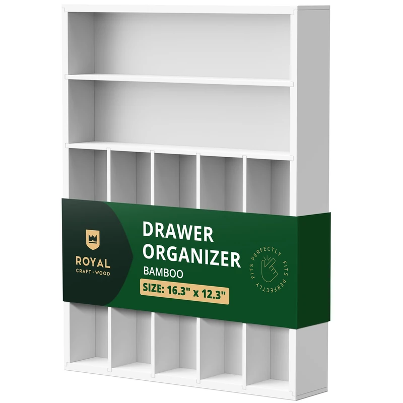 ROYAL CRAFT WOOD Bamboo Kitchen Drawer Organizer - Silverware Organizer/Utensil Holder and Cutlery Tray (White)