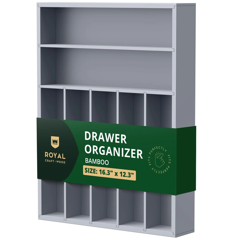 ROYAL CRAFT WOOD Bamboo Kitchen Drawer Organizer - Silverware Organizer/Utensil Holder and Cutlery Tray (Gray) - Image 1