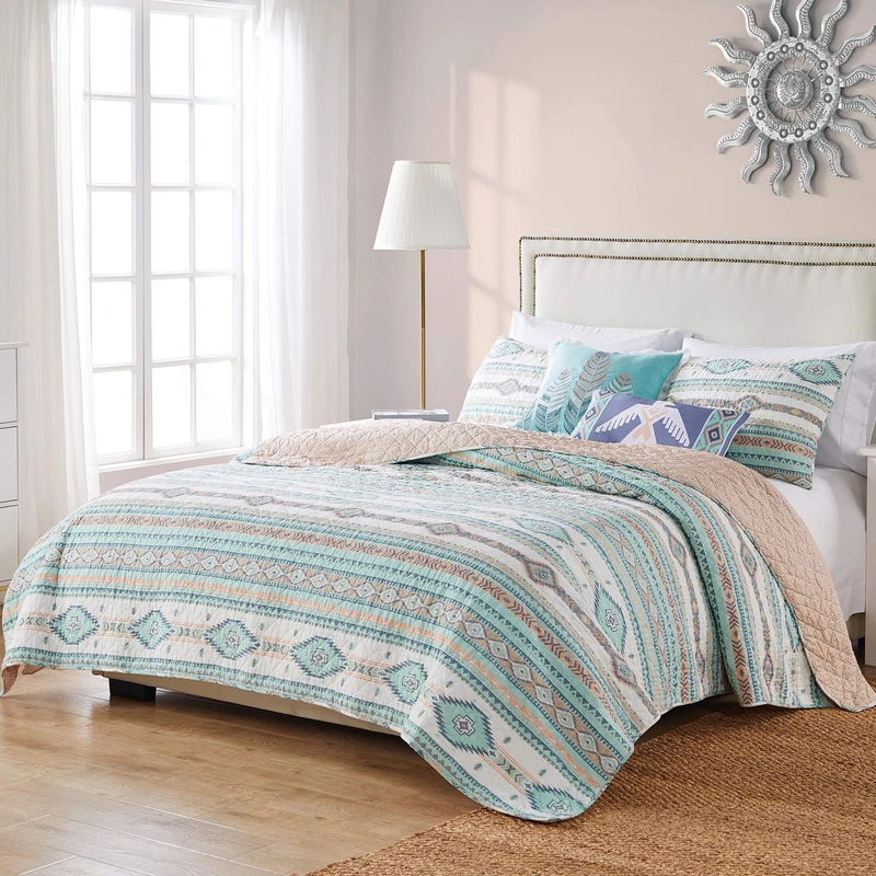 Barefoot Bungalow Quilt Set, Turquoise, 3-Piece Full/Queen