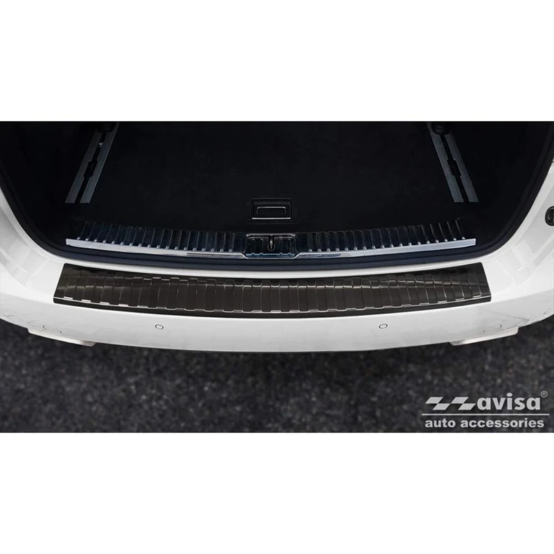 Avisa Black Stainless Steel Rear bumper protector compatible with Porsche Cayenne II 2010-2014 & FL 2014- 'Ribs'