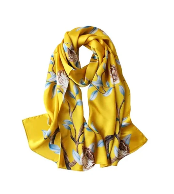 100% Mulberry Silk Long Scarf for Women Large Shawls for Headscarf and Neck- Oblong Hair Wraps with Gift Packed …, Illuminating Yellow, Large