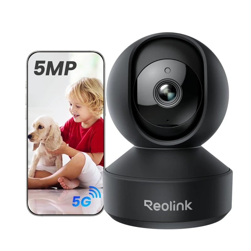 Reolink Indoor Security Camera 5MP Pan/Tilt, Pet Camera with Auto-Tracking, Crying Detection for Baby monitor, Privacy Mode, 3K Night Vision, 2.4/5GHz WiFi Camera Plug-In, 2-Way Audio, E1 Pro Black