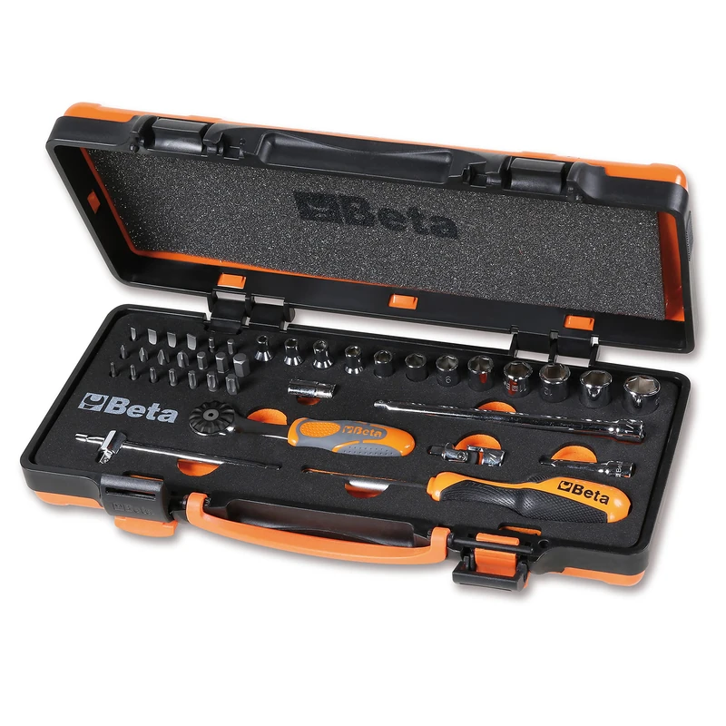 BETA 900/C12MZ Set of 12 Hexagonal Sockets 20 Bits for Screwdriver and 7 Soft Thermoformed Accessories in Sheet Metal Case