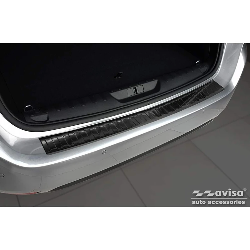 Avisa Black Stainless Steel Rear bumper protector compatible with Peugeot 308 II SW 2013-2017 & Facelift 2017-2021 'Ribs'
