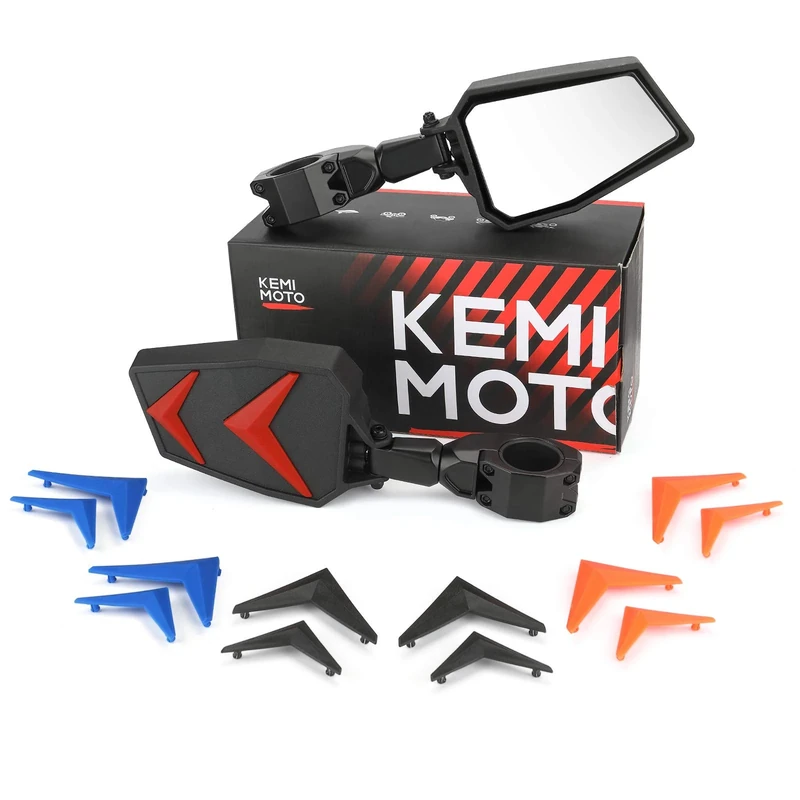 Kemimoto UTV Black Blue Red Orange Side Mirrors compatible with Polaris RZR 900 1000 XP Pro Talon Can Am- Work with 1.75"-2" roll bar cage