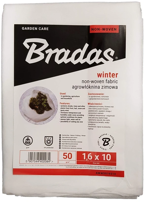 Bradas Heavy duty (50gsm) plant protection fleece fabric,PROTECTS against wind rain, frost sun and pests White (1.6m x 10m, White) REUSABLE & WASHABLE