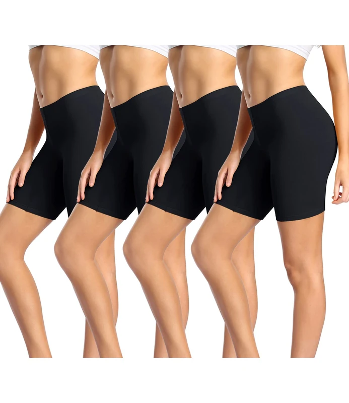 wirarpa Ladies Anti Chafing Shorts Womens Boxers Underwear Cotton Cycling Shorts Leggings for Under Dresses 4 Pack Black Size M