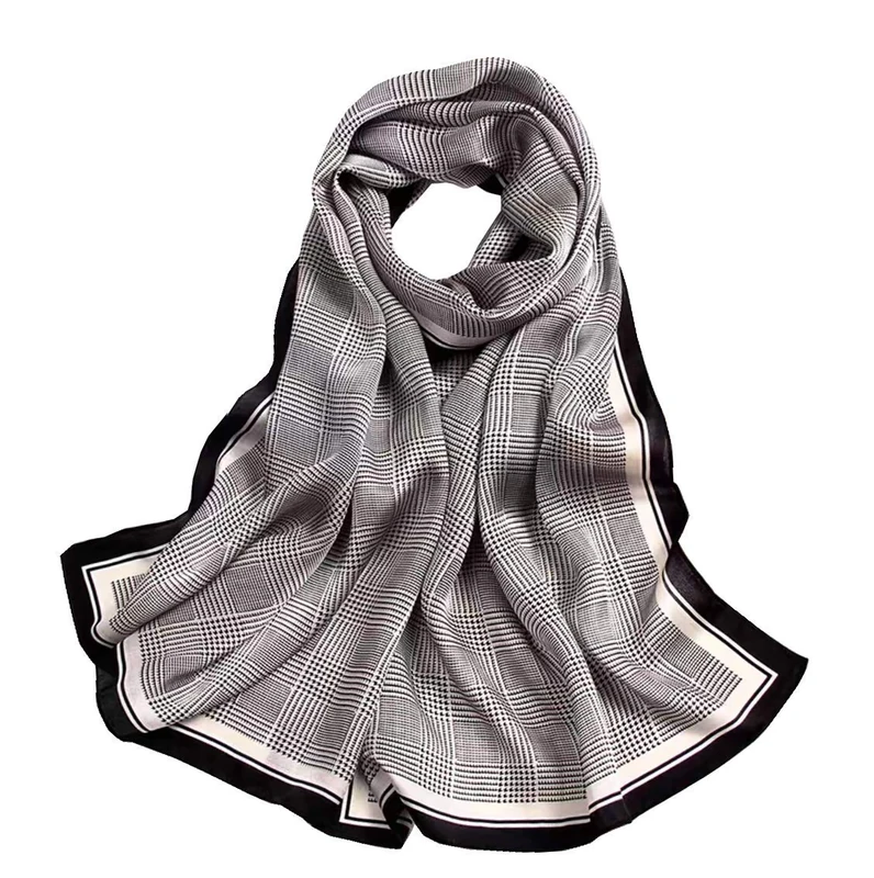 ANDANTINO 100% Mulberry Silk Long Scarf for Women Large Shawls for Headscarf and Neck- Oblong Hair Wraps with Gift Packed, Check-earth Tone, Large