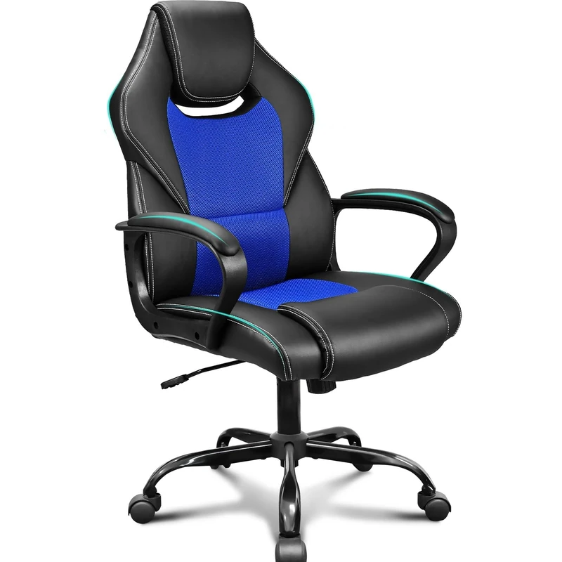 BASETBL Office Chair Executive Chair, High Back Racing Style Ergonomic Swivel Chair for Home Gaming Business, Lumbar Support PU Leather Adjustable Height Durable Comfy Chair Easy to Assemble (Blue)