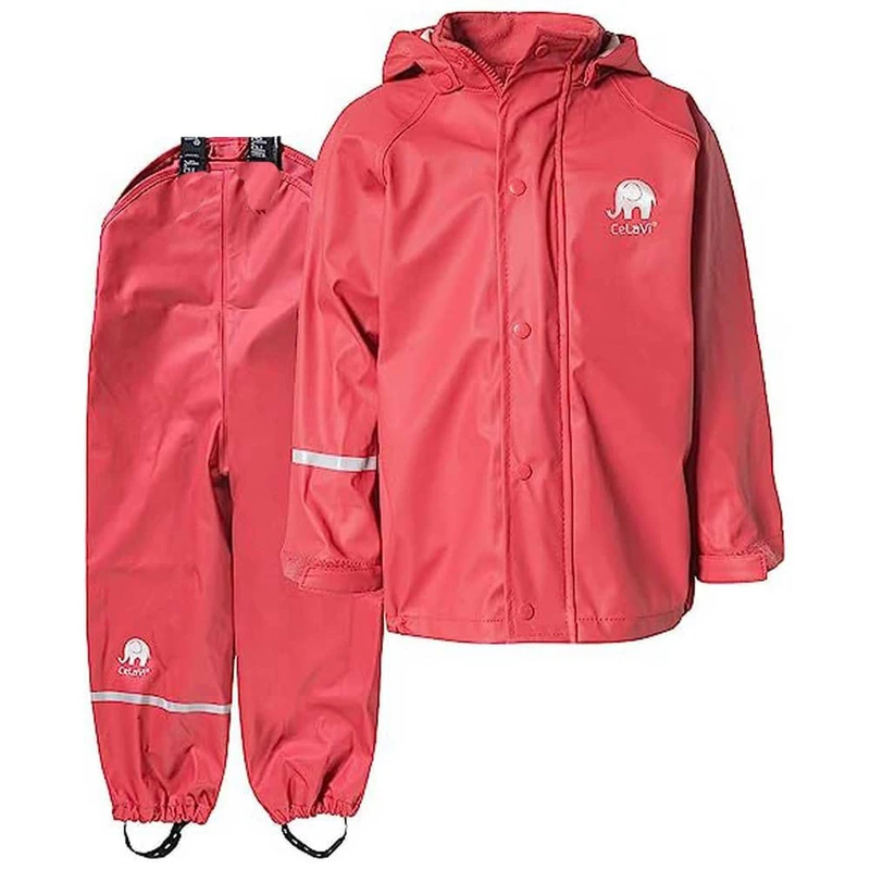 Celavi Unisex Basic Rainwear Set-Solid PU Rain Jacket, red, 150 cm