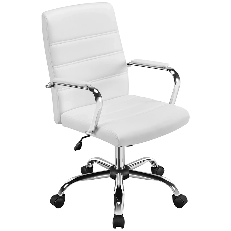 Yaheetech Adjustable Office Chair Ergonomic Swivel Leather Task Executive Chair with Back Support and Arms White