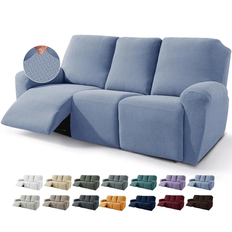 JIVINER 8-Piece Sofa Slipcover Stretch Jacquard Pattern for Living Room 3 Soft Covers with Pocket, Light Blue