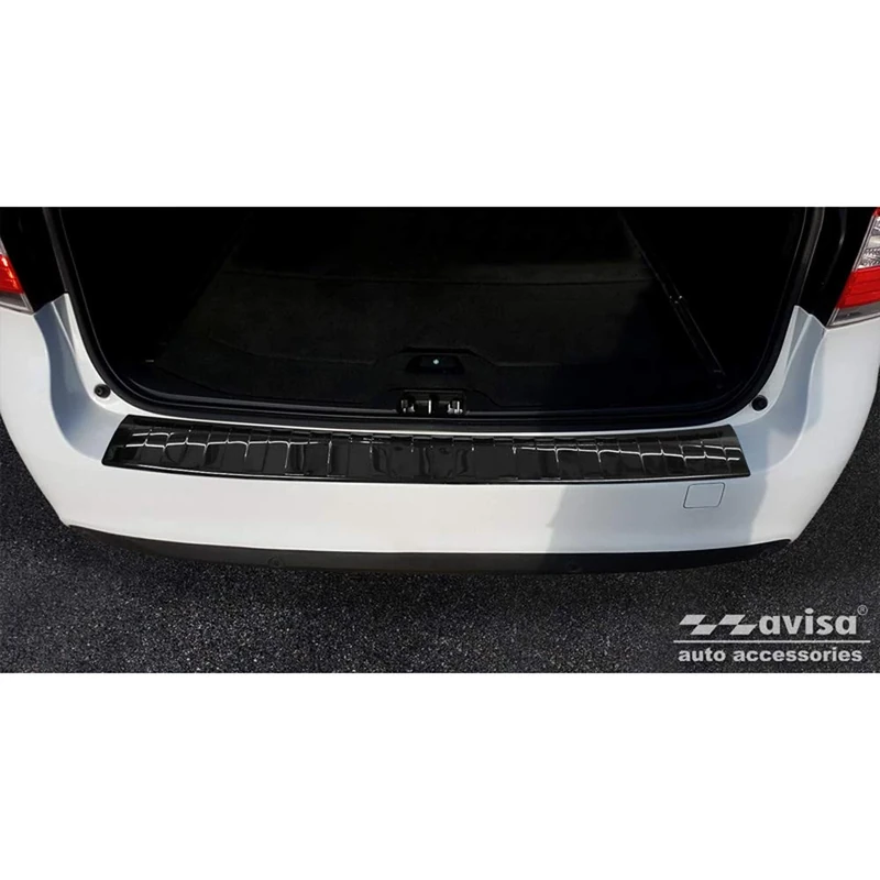 Avisa Black Mirror Stainless Steel Rear bumper protector compatible with Volvo V70 Facelift 2013-2016 'Ribs'