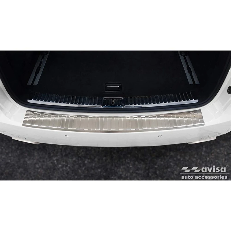 Avisa Stainless Steel Rear bumper protector compatible with Porsche Cayenne II 2010-2014 & FL 2014- 'Ribs', Silver