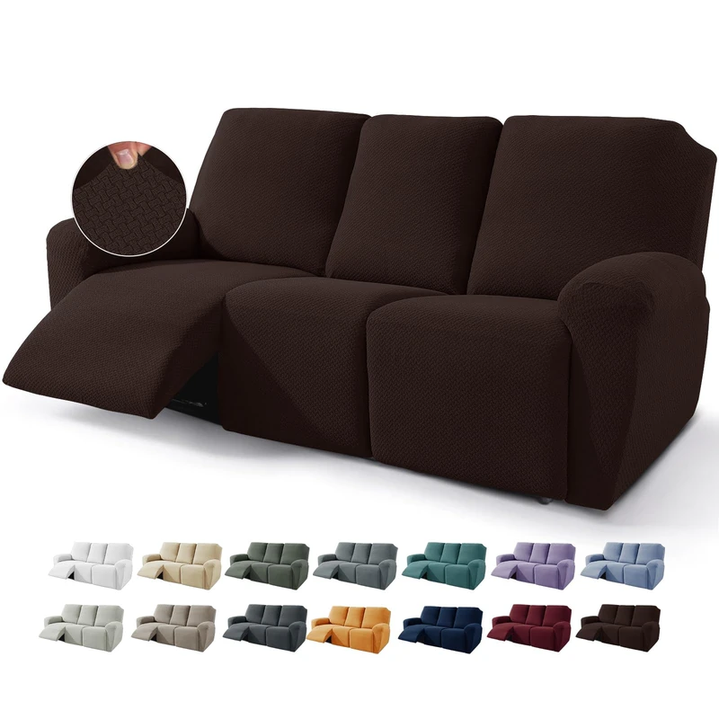 JIVINER Newest Design 8-Piece Recliner Chair Covers Stretch Jacquard Chair Covers for Recliner Recliner Slipcovers for Living Room Soft Recliner Protector with Pocket (Sofa Recliner, Dark Coffee) - Image 1