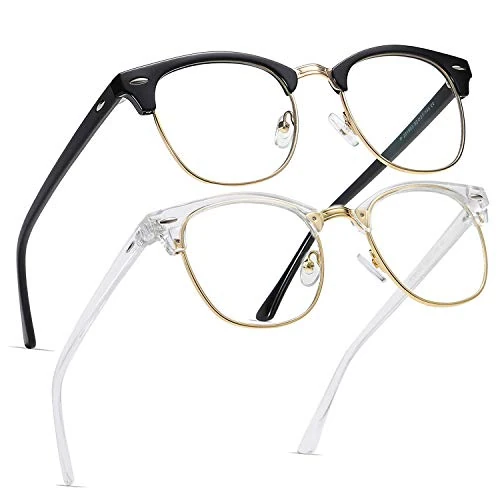 2 Pack Blue Light Blocking Glasses, Anti Blue Light Gaming Glasses, Retro Fashion Frame Non-Prescription Lens, Anti Fatigue Headache Computer Screen Glasses for Women and Men,Unisex Round Glasses