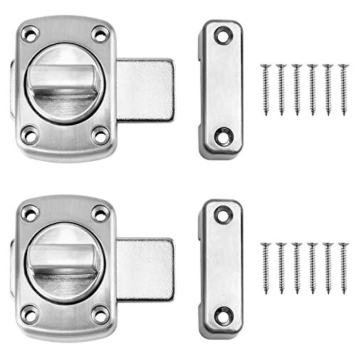 QWORK Rotate Bolt Latch Gate Latches Safety Door Lock, Brushed Finish, 2 Pack