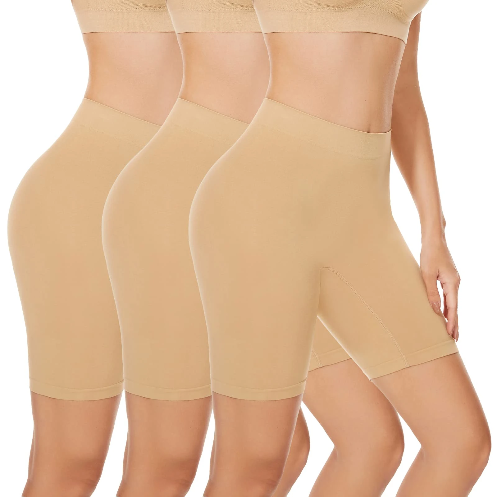SIHOHAN 3 Pack Women Seamless Slip Shorts Safety Shorts Boxer Briefs Boyshort Panties for Under Dresses Skirts(3 Pack Beige,XL)