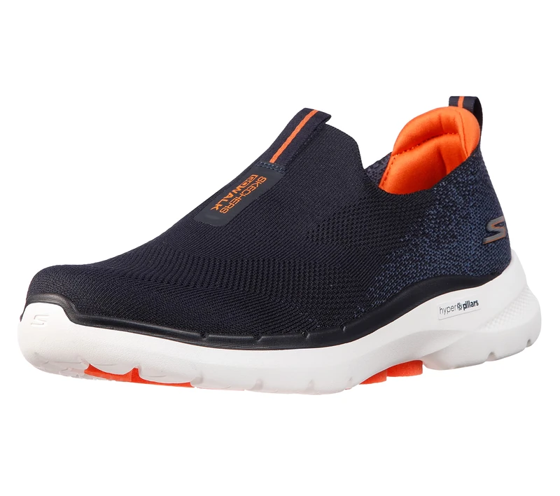 Skechers Men's Gowalk 6-Stretch Fit Slip-On Athletic Performance Walking Shoe, Navy/Orange, 12.5 X-Wide