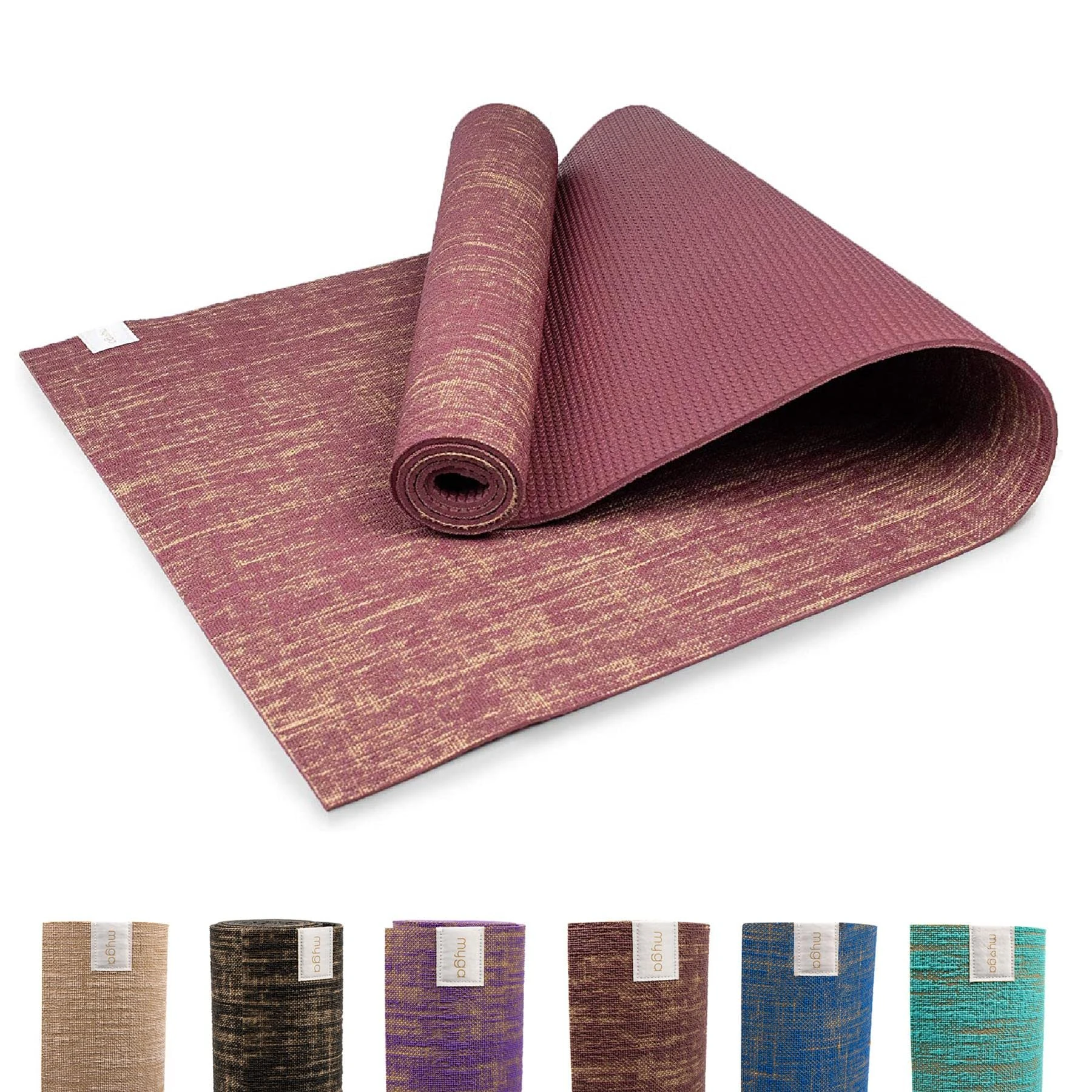 Myga RY1331 - Jute Yoga Mat - High Performance Vegan Floor Exercise Mat - Eco Friendly Biodegradable Yoga Mat with PVC Backing - 5mm Thickness - Plum