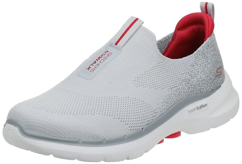 Skechers Men's Gowalk 6-Stretch Fit Slip-On Athletic Performance Walking Shoe, Grey/Red, 8.5 X-Wide