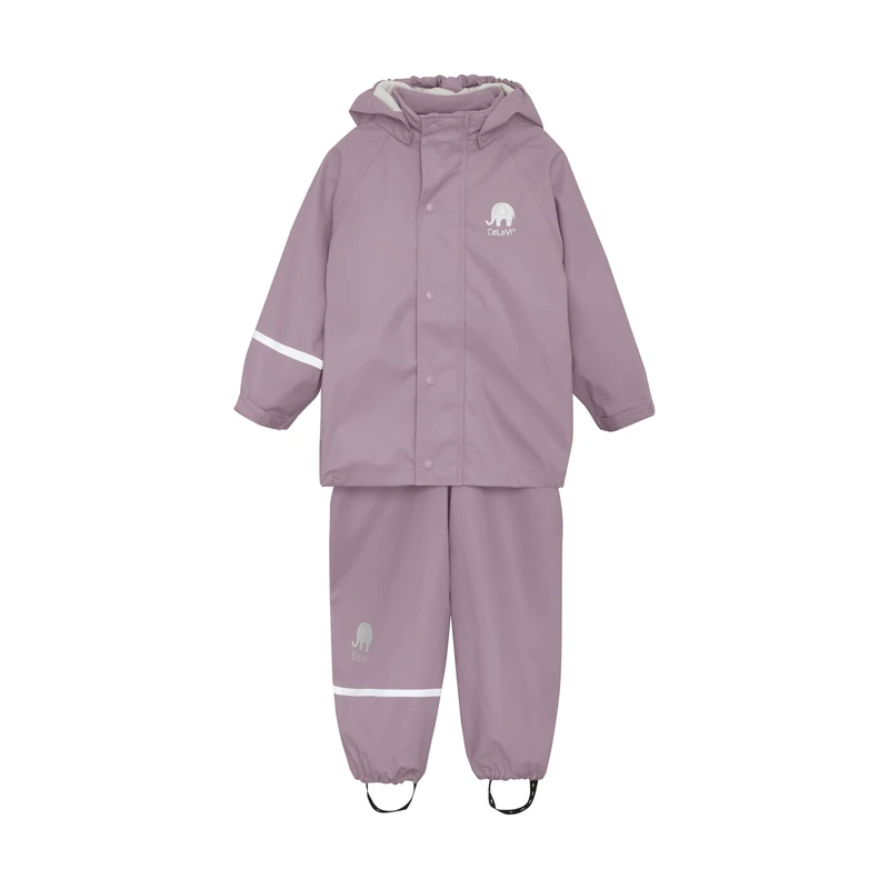 Celavi Unisex Basic Rainwear Set-Solid PU Rain Jacket, Mauve Shadow, 90 cm