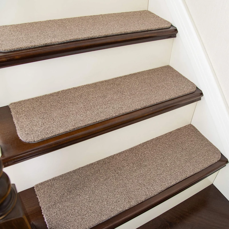 COSY HOMEER Stair Treads Non-Slip Carpet Mat 28inX9in Indoor Stair Runners for Wooden Steps, Stair Rugs for Kids and Dogs, 100% Polyester TPE Backing 15pcs,Beige,Protect Floor