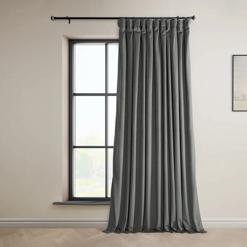 HPD Half Price Drapes Heritage Plush Velvet Curtains 96 Inches Long Room Darkening Curtains for Bedroom & Living Room 100W x 96L, (1 Panel), Destiny Grey