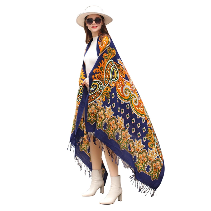 DANA XU 100% Pure Wool Large Size Scarf Pashminas Shawls And Wraps For Women, 31 Yellow&blue, Large