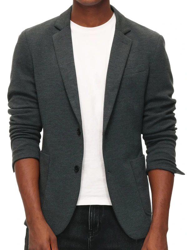 PJ PAUL JONES Men's Casual Knit Blazer Suit Jackets Two Button Lightweight Unlined Sport Coat, Black Grey, XL