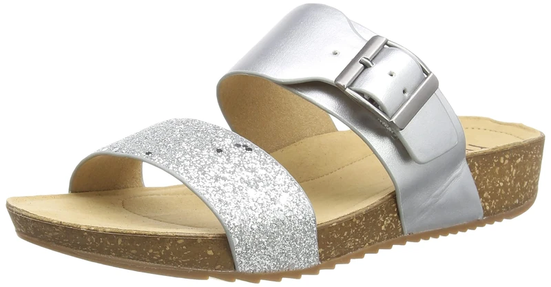 Hotter Women's Voyage Silver Multi Slip On Wedge Sandals, 3