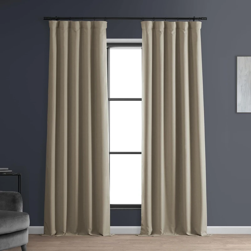 HPD Half Price Drapes Solid Thermal Insulated Blackout Curtains for Bedroom 96 Inches Long Curtain (1 Panel) Signature Blackout Linen Window Curtains for Living Room, 50W x 96L, Safari Tan - Image 1
