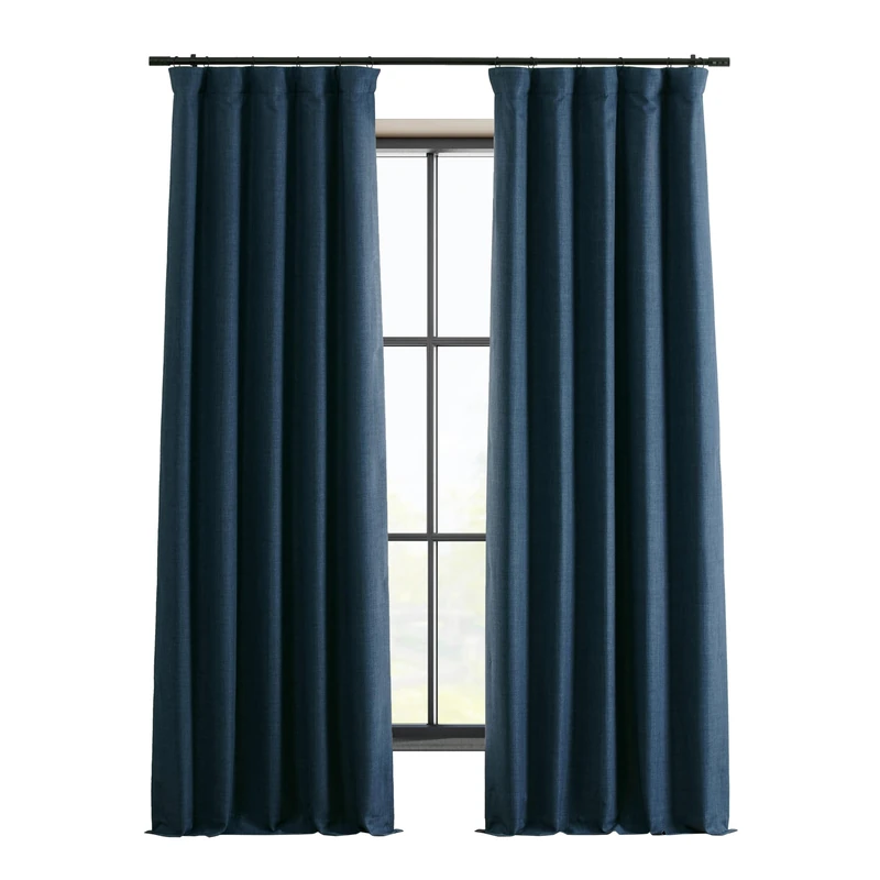 HPD Half Price Drapes Solid Thermal Insulated Blackout Curtains for Bedroom 50 X 96 Signature Linen Window Treatment Curtain (1 Panel), FLCH-FMBO20103-96, Voyager Blue, 50W x 96L