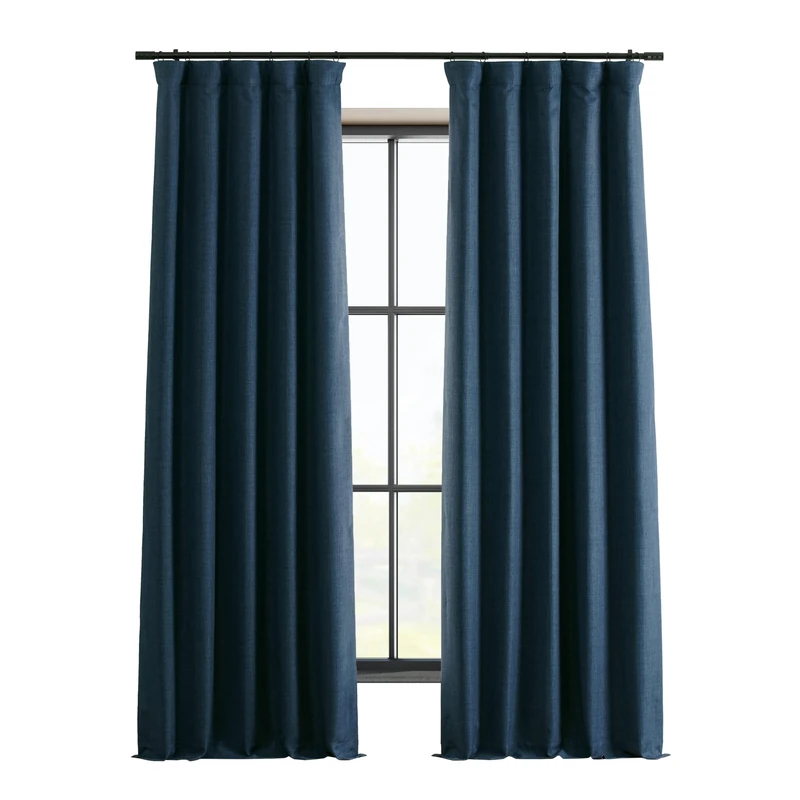 HPD Half Price Drapes Solid Thermal Insulated Blackout Curtains for Bedroom 84 Inches Long Curtain (1 Panel) Signature Blackout Linen Window Curtains for Living Room, 50W x 84L, Voyager Blue