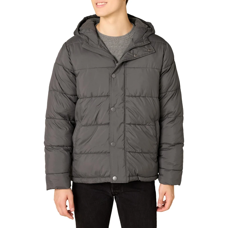 Amazon Essentials Men's Winter Heavyweight Hooded Puffer Coat, Dark Grey, XL