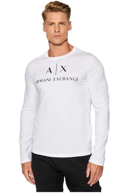 Armani Exchange Men's A|x Long Sleeve Crew Neck T-Shirt, White, M