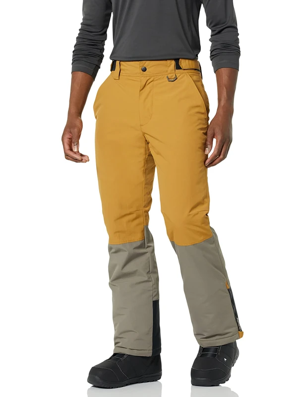 Amazon Essentials Men's Water-Resistant Insulated Snowboard Ski Snow Pant, Brown Mustard Yellow Color Block, XX-Large