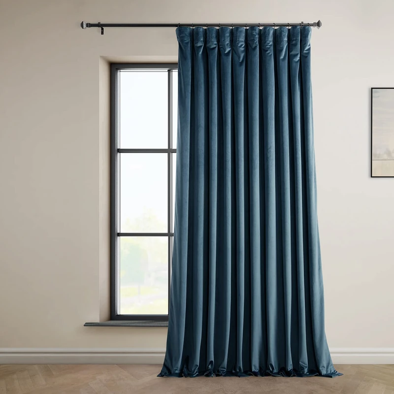 HPD Half Price Drapes Heritage Plush Velvet Curtains 108 Inches Long Room Darkening Curtains for Bedroom & Living Room 100W x 108L, (1 Panel), Avalon Blue