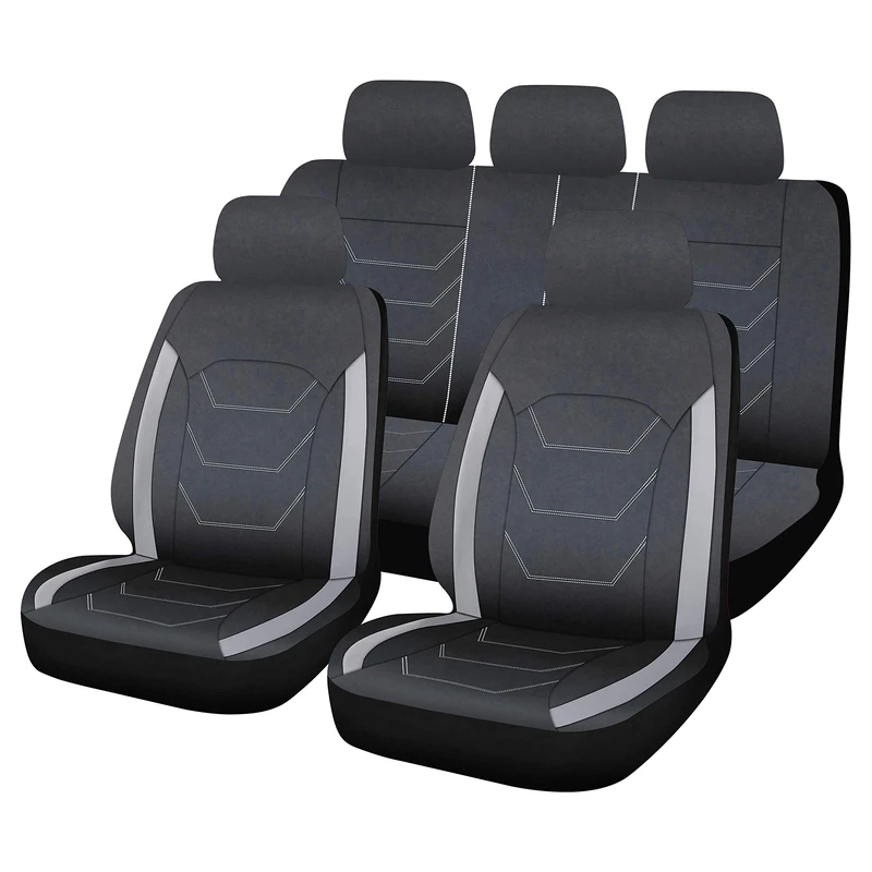 CAR+ SCN012G Naples Stitching Seat Covers 12-Piece Set, Black/Grey - Image 1